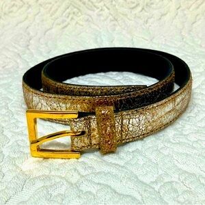 Vintage leather gold “crackle” belt, Italian gold tone buckle